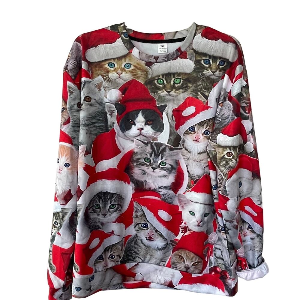 No Tag Santa Kitty Cats Holiday Sweater Size 2X